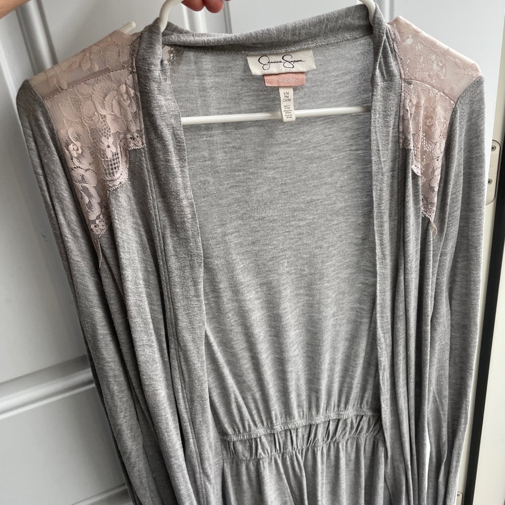 Jessica Simpson Gray Robe with Blush Lace, nursing robe, maternity